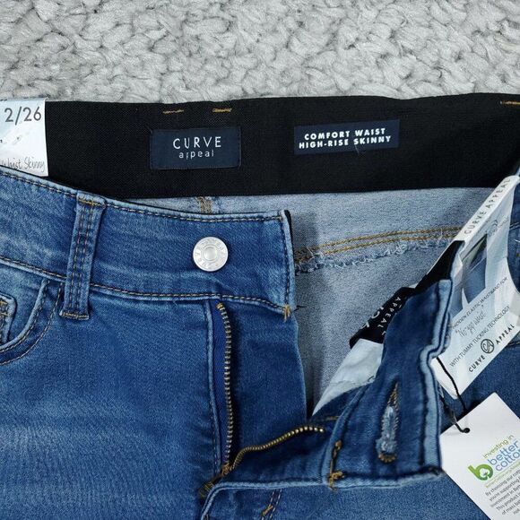 Curve Appeal High Rise Concealed Comfort Waist Skinny Jeans Size 2 26 Blue - Picture 4 of 8